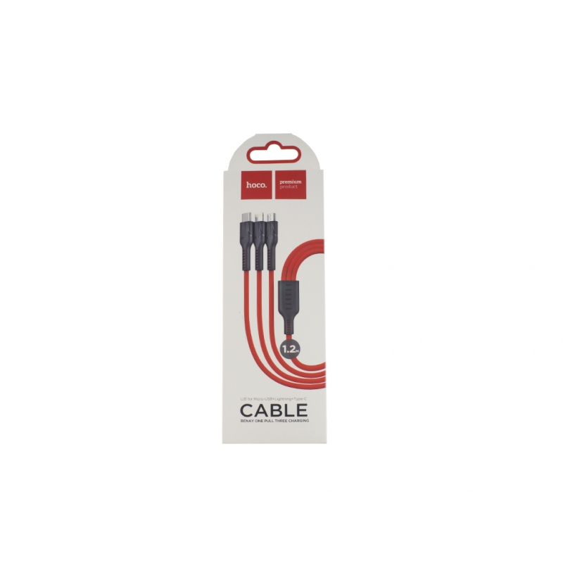 Кабель USB HOCO U31 3in1 Type-C, Lightning, Micro-USB